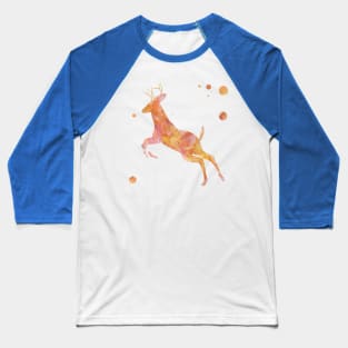 Running Deer Watercolor Painting Baseball T-Shirt